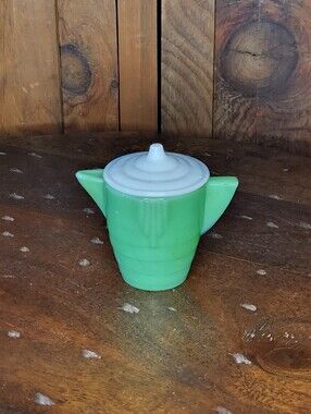 Akro Agate Green with white top slag glass mini pitcher